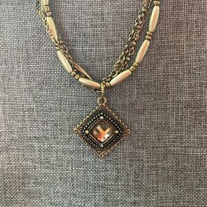 Premier Designs Retired Multi-strand Gold Plated Necklace with Pendant